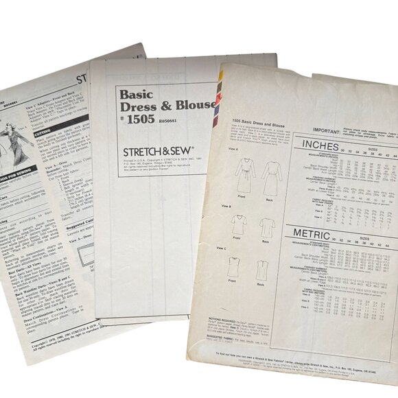 Vtg 70s Stretch & Sew Sew Pattern1505 Dress Blouse/ 700 Pants Shorts Bust UNCUT - Picture 4 of 16